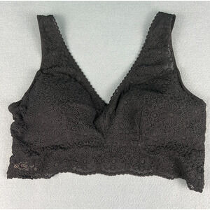 Black Lace Bralette Wireless Bra Crop Top Stretch Floral Lace Padded XL